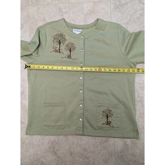 Breckenridge Cardigan Womens XL Green Embroidered Pearl Snap Fall Trees Squirrel - Picture 7 of 10